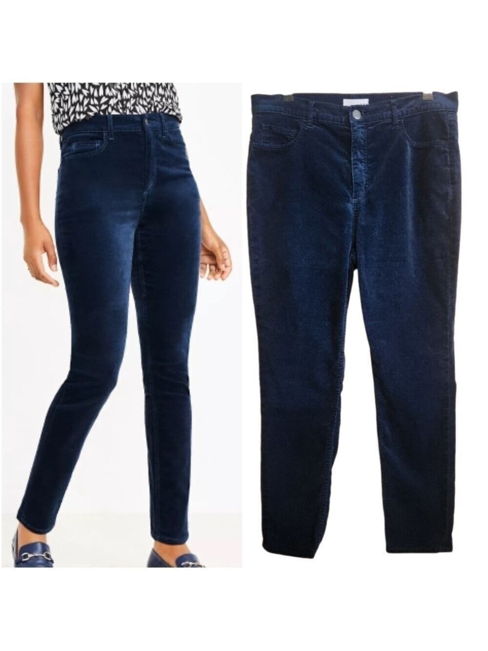 MIDNIGHT BLUE LOFT VELVET HIGH RISE SKINNY JEANS PANT EUC SIZE 32 / 14
